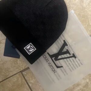 Louis Vuitton Black Ribbed Beanie with LV Patch
